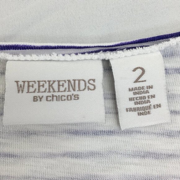 Weekends By Chico's Long Sleeve Strip and Floral Purple and White Top Size - Picture 5 of 6